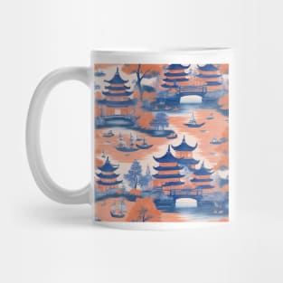 Orange and blue chinoiserie landscape Mug